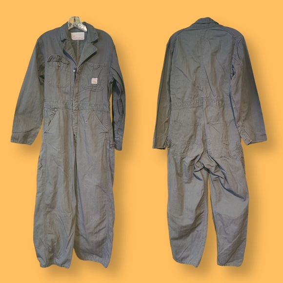 Vintage 1950’s Pointer Brand Size XL Light Gray Cotton Coveralls Sanforized USA - Picture 1 of 8